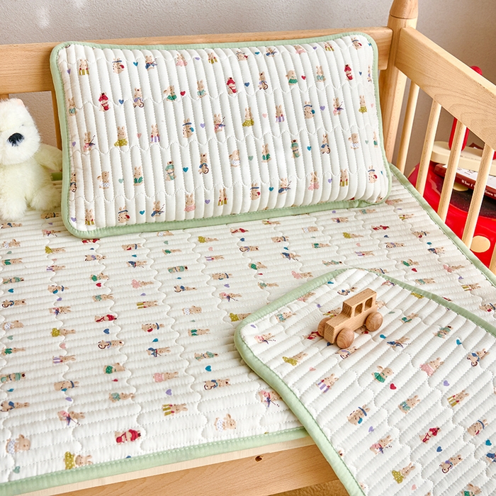 91家纺网 家纺一手货源 找家纺 X猫先生 2025新款全棉双层纱婴幼儿童床盖夹棉床单睡垫薄床垫子母婴级 甜心兔乐园