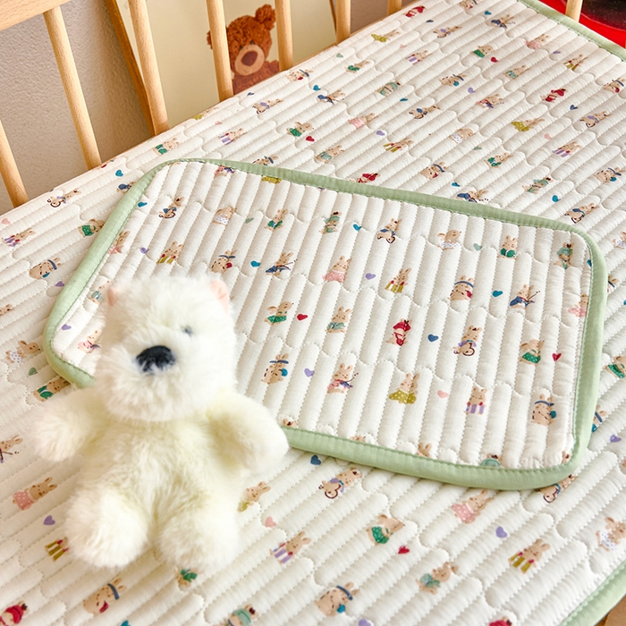 91家纺网 家纺一手货源 找家纺 X猫先生 2025新款全棉双层纱婴幼儿童床盖夹棉床单睡垫薄床垫子母婴级 甜心兔乐园