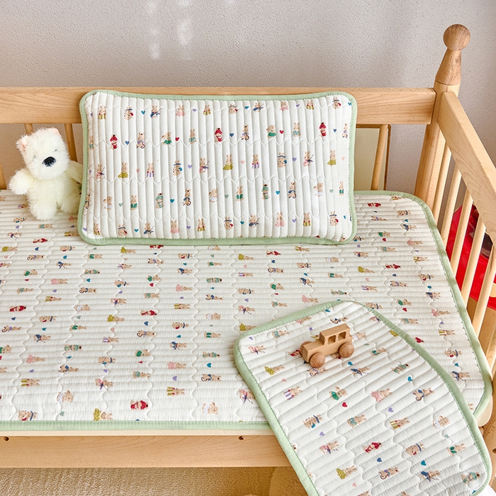 91家纺网 家纺一手货源 找家纺 X猫先生 2025新款全棉双层纱婴幼儿童床盖夹棉床单睡垫薄床垫子母婴级 甜心兔乐园