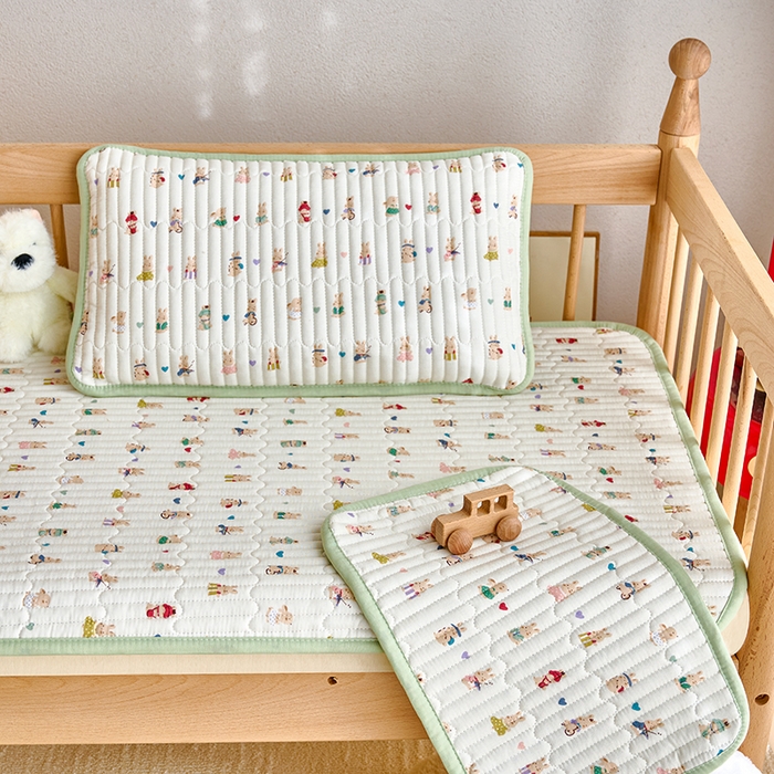 91家纺网 家纺一手货源 找家纺 X猫先生 2025新款全棉双层纱婴幼儿童床盖夹棉床单睡垫薄床垫子母婴级 甜心兔乐园