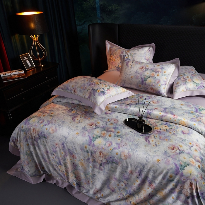 91家纺网 家纺一手货源 找家纺 米多多 2025新款长绒棉纯棉数码镂空四件套-维密庄园 维密庄园-薰衣紫