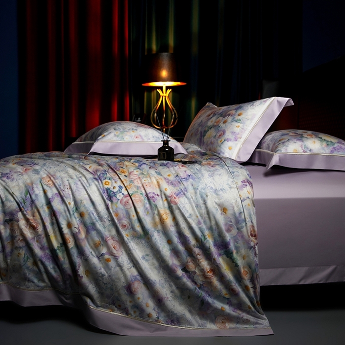 91家纺网 家纺一手货源 找家纺 米多多 2025新款长绒棉纯棉数码镂空四件套-维密庄园 维密庄园-薰衣紫