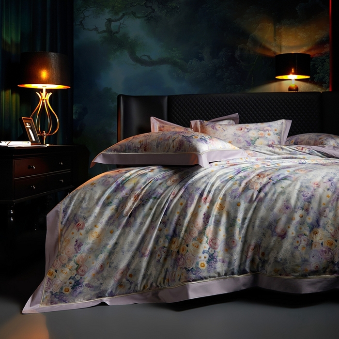 91家纺网 家纺一手货源 找家纺 米多多 2025新款长绒棉纯棉数码镂空四件套-维密庄园 维密庄园-薰衣紫