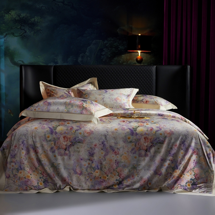 91家纺网 家纺一手货源 找家纺 米多多 2025新款长绒棉纯棉数码镂空四件套-维密庄园 维密庄园-米杏