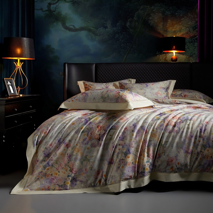 91家纺网 家纺一手货源 找家纺 米多多 2025新款长绒棉纯棉数码镂空四件套-维密庄园 维密庄园-米杏