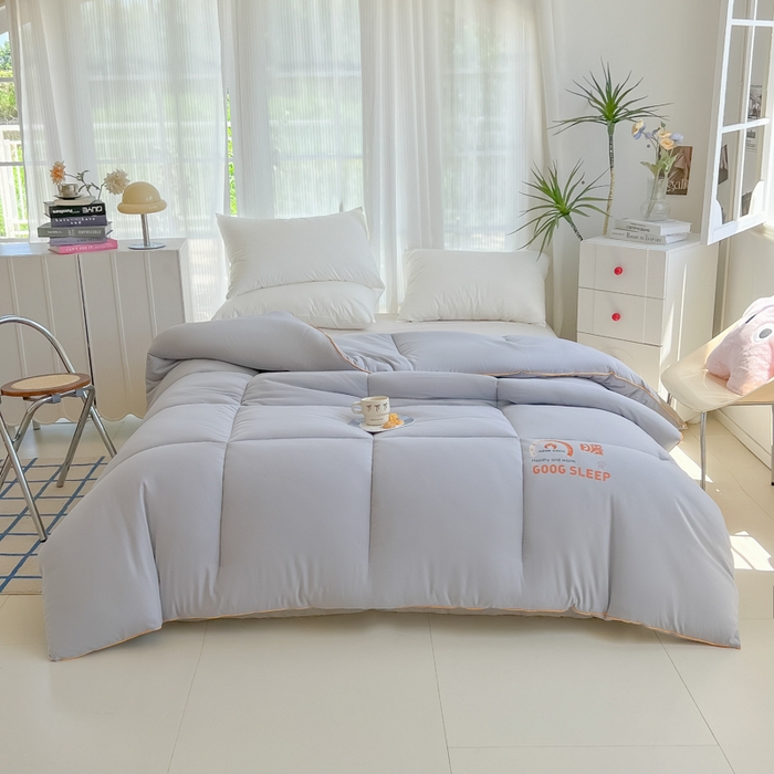 91家纺网 家纺一手货源 找家纺 美尔惠家纺 2025新款母婴级直播热款超柔冬被被子被芯-方格系列 方格-雾霾蓝