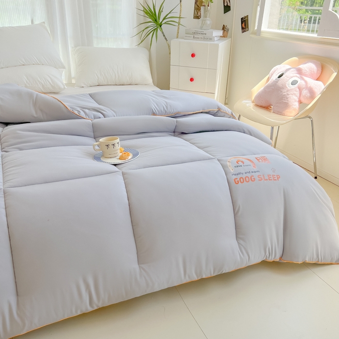 91家纺网 家纺一手货源 找家纺 美尔惠家纺 2025新款母婴级直播热款超柔冬被被子被芯-方格系列 方格-雾霾蓝