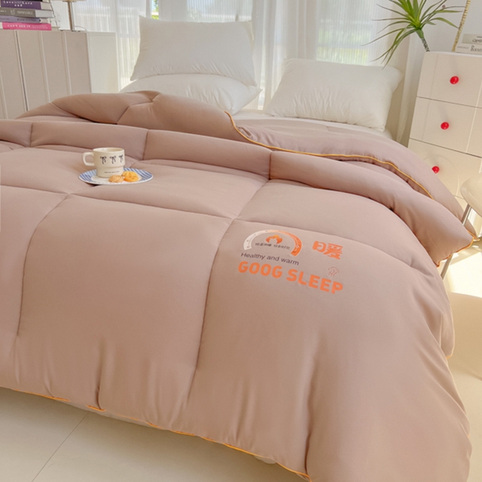 91家纺网 家纺一手货源 找家纺 美尔惠家纺 2025新款母婴级直播热款超柔冬被被子被芯-方格系列 方格-豆沙粉