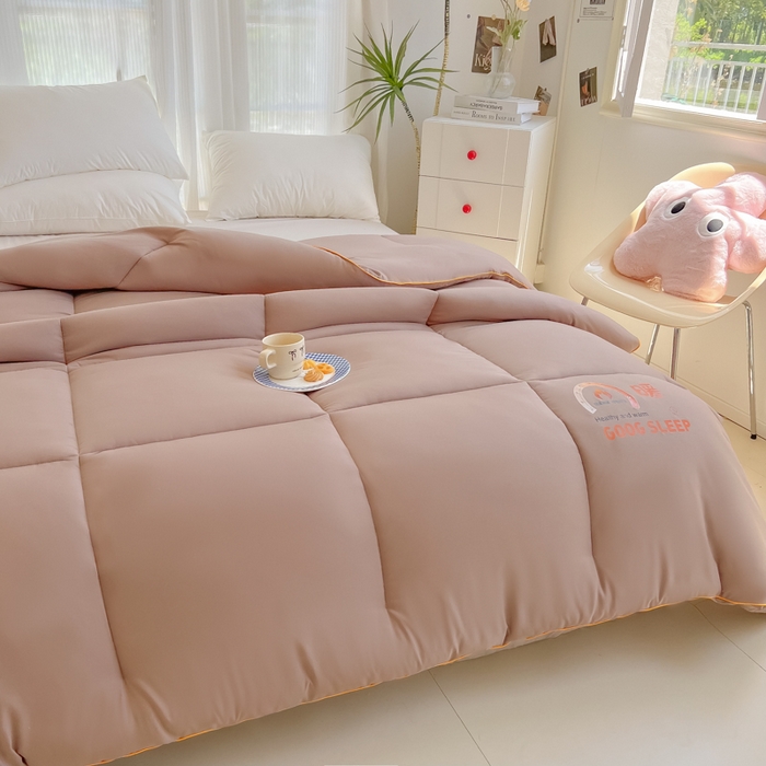 91家纺网 家纺一手货源 找家纺 美尔惠家纺 2025新款母婴级直播热款超柔冬被被子被芯-方格系列 方格-豆沙粉