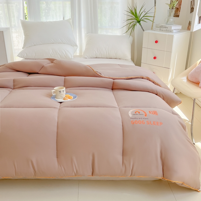 91家纺网 家纺一手货源 找家纺 美尔惠家纺 2025新款母婴级直播热款超柔冬被被子被芯-方格系列 方格-豆沙粉