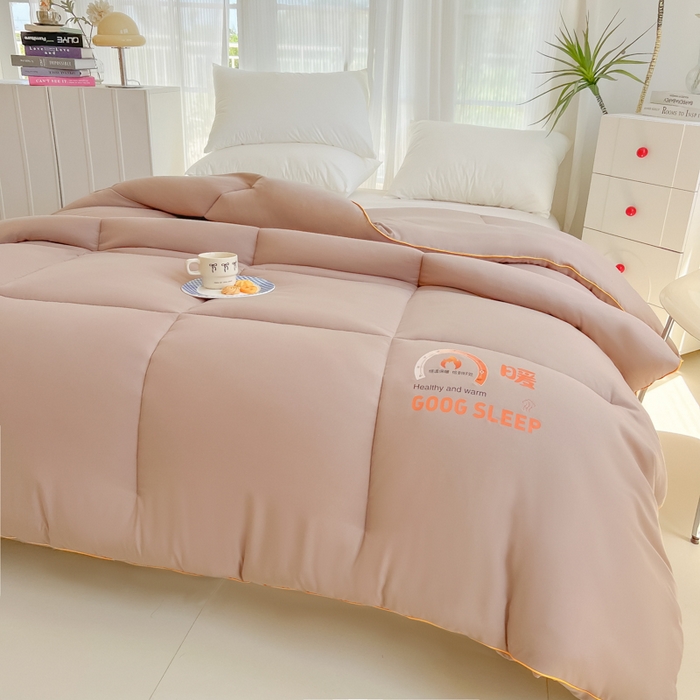 91家纺网 家纺一手货源 找家纺 美尔惠家纺 2025新款母婴级直播热款超柔冬被被子被芯-方格系列 方格-豆沙粉