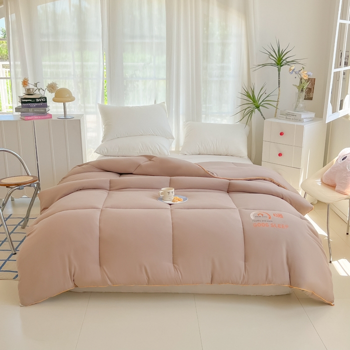 91家纺网 家纺一手货源 找家纺 美尔惠家纺 2025新款母婴级直播热款超柔冬被被子被芯-方格系列 方格-豆沙粉