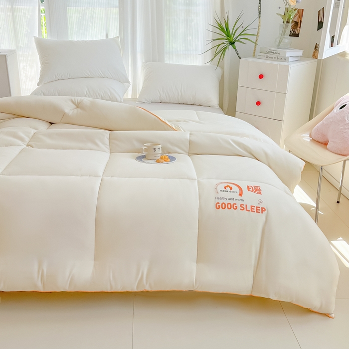 91家纺网 家纺一手货源 找家纺 美尔惠家纺 2025新款母婴级直播热款超柔冬被被子被芯-方格系列 方格-奶油白