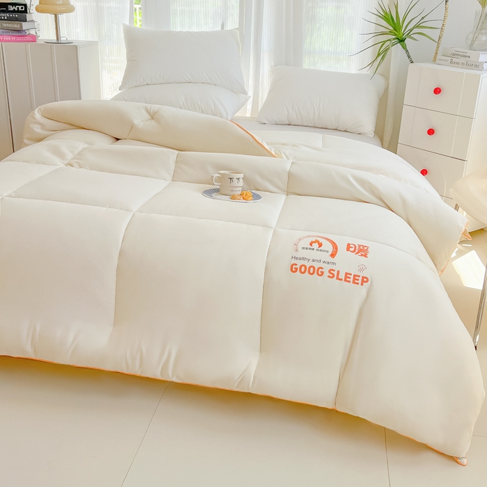 91家纺网 家纺一手货源 找家纺 美尔惠家纺 2025新款母婴级直播热款超柔冬被被子被芯-方格系列 方格-奶油白