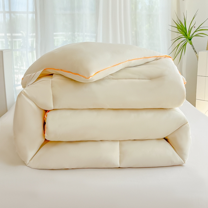 91家纺网 家纺一手货源 找家纺 美尔惠家纺 2025新款母婴级直播热款超柔冬被被子被芯-方格系列 方格-奶油白