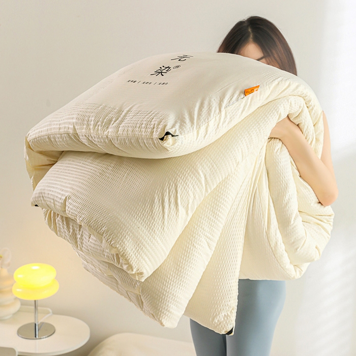 91家纺网 家纺一手货源 找家纺 美尔惠家纺 2025新款泡泡纱无染超柔亲肤被芯冬被四季被被子被芯 无染-本白