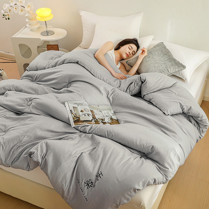 91家纺网 家纺一手货源 找家纺 美尔惠家纺 2025新款泡泡纱无染超柔亲肤被芯冬被四季被被子被芯 无染-浅灰