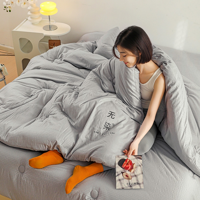 91家纺网 家纺一手货源 找家纺 美尔惠家纺 2025新款泡泡纱无染超柔亲肤被芯冬被四季被被子被芯 无染-浅灰