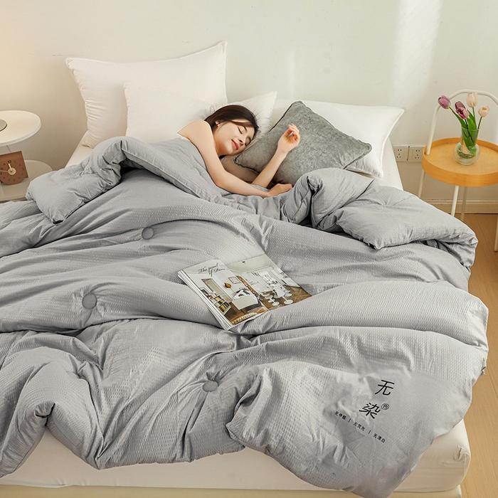 91家纺网 家纺一手货源 找家纺 美尔惠家纺 2025新款泡泡纱无染超柔亲肤被芯冬被四季被被子被芯 无染-浅灰