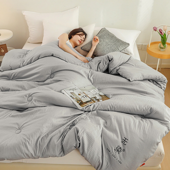 91家纺网 家纺一手货源 找家纺 美尔惠家纺 2025新款泡泡纱无染超柔亲肤被芯冬被四季被被子被芯 无染-浅灰