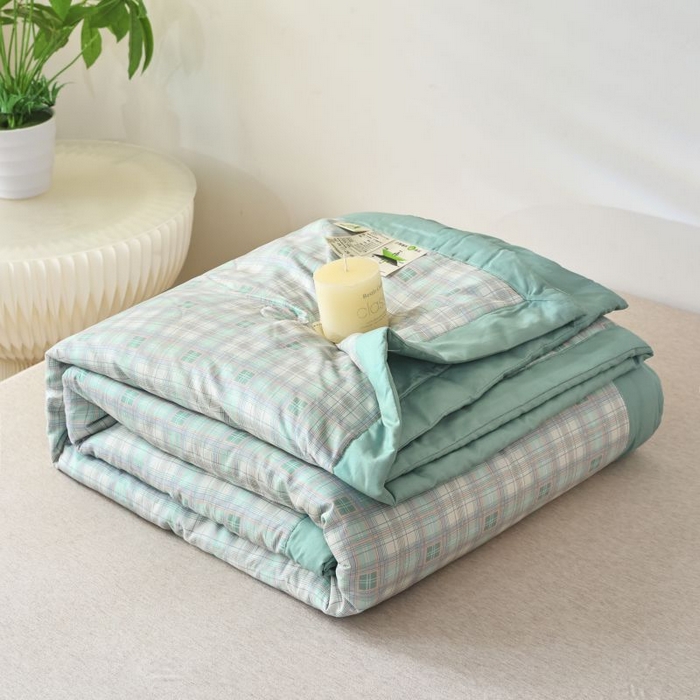 91家纺网 家纺一手货源 找家纺 （总）美尔惠家纺 2025新款无印风A类色织水洗夏凉被双人空调被夏被夏被四件套可机洗单双人宿舍三件套