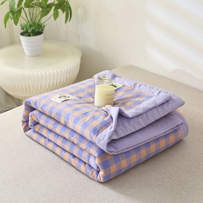 91家纺网 家纺一手货源 找家纺 （总）美尔惠家纺 2025新款无印风A类色织水洗夏凉被双人空调被夏被夏被四件套可机洗单双人宿舍三件套