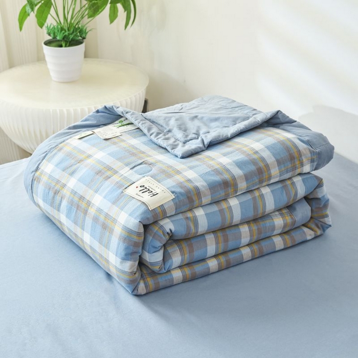 美尔惠家纺 2025新款无印风A类色织水洗夏凉被双人空调被夏被夏被四件套可机洗单双人宿舍三件套 简兮-兰