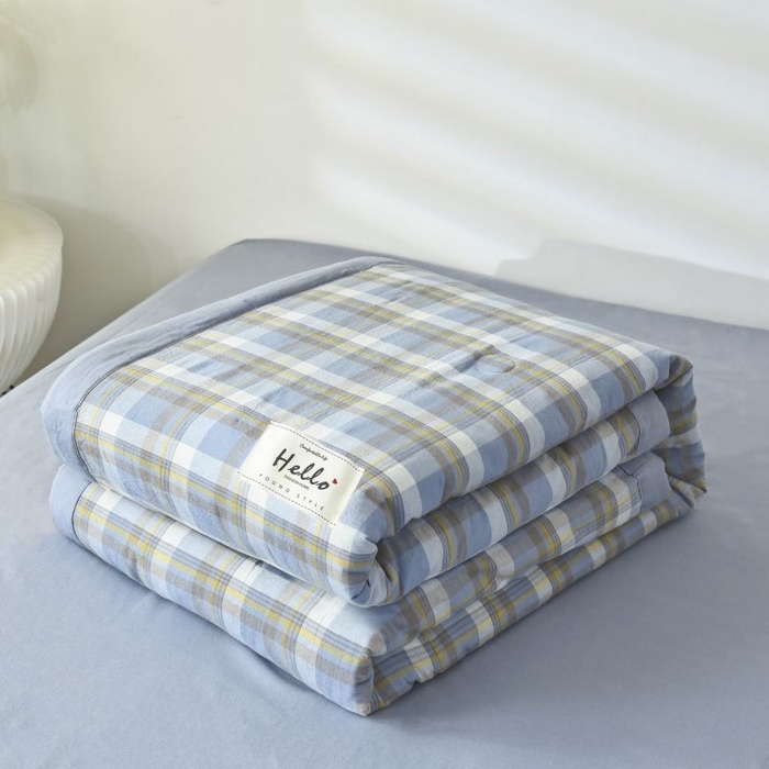 91家纺网 家纺一手货源 找家纺 美尔惠家纺 2025新款无印风A类色织水洗夏凉被双人空调被夏被夏被四件套可机洗单双人宿舍三件套 简兮-兰