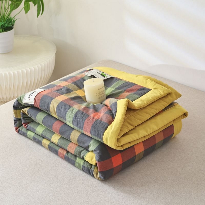 美尔惠家纺 2025新款无印风A类色织水洗夏凉被双人空调被夏被夏被四件套可机洗单双人宿舍三件套 牛油果双拼