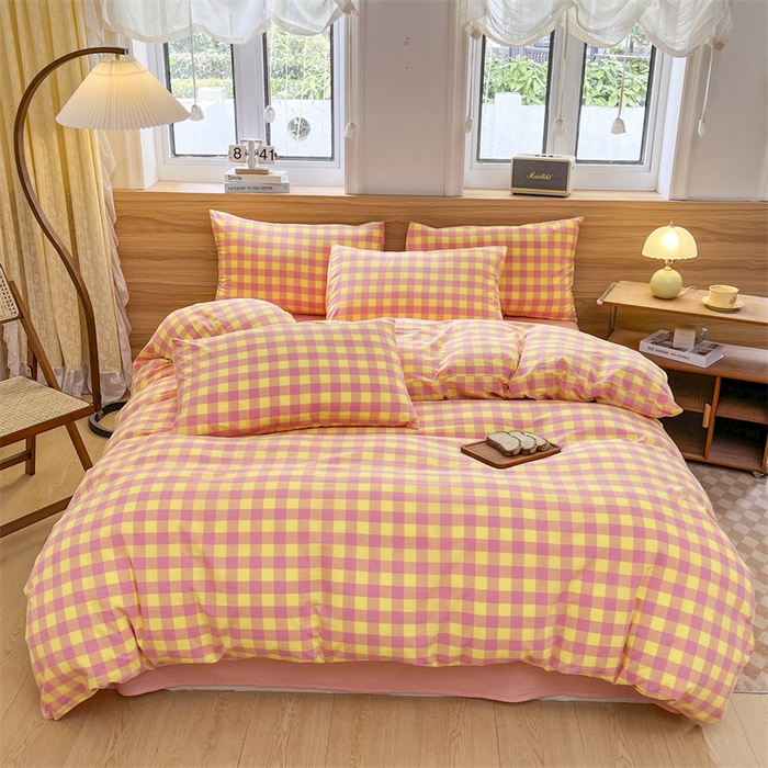 91家纺网 家纺一手货源 找家纺 （总）美尔惠家纺 2025直播热款无印风色织水洗四件套简约格子款学生宿舍三件套床单款