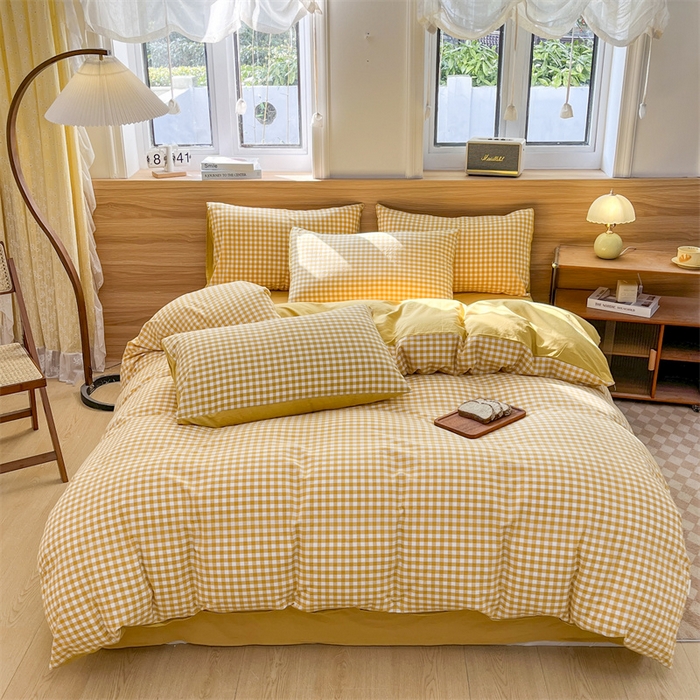 91家纺网 家纺一手货源 找家纺 （总）美尔惠家纺 2025直播热款无印风色织水洗四件套简约格子款学生宿舍三件套床单款