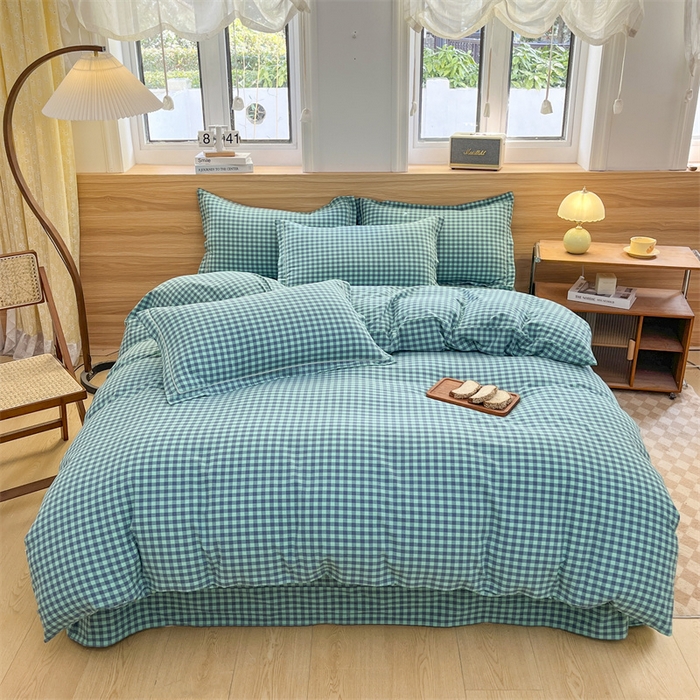 91家纺网 家纺一手货源 找家纺 （总）美尔惠家纺 2025直播热款无印风色织水洗四件套简约格子款学生宿舍三件套床单款