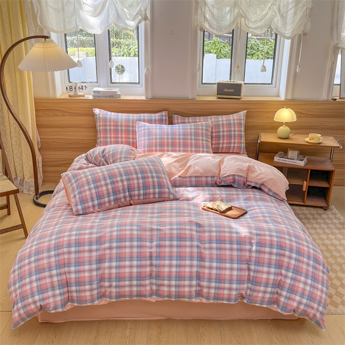 91家纺网 家纺一手货源 找家纺 （总）美尔惠家纺 2025直播热款无印风色织水洗四件套简约格子款学生宿舍三件套床单款