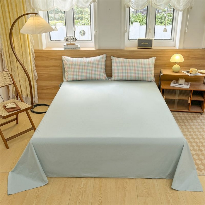 91家纺网 家纺一手货源 找家纺 美尔惠家纺 2025直播热款无印风色织水洗四件套简约格子款学生宿舍三件套床单款 冰激凌-绿