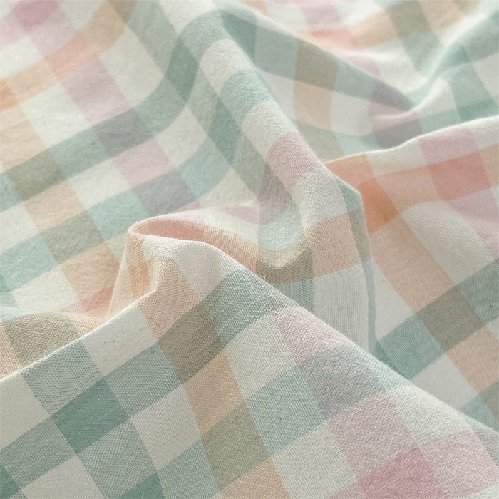 91家纺网 家纺一手货源 找家纺 美尔惠家纺 2025直播热款无印风色织水洗四件套简约格子款学生宿舍三件套床单款 冰激凌-绿