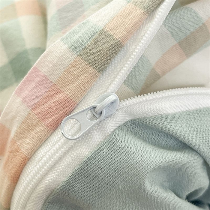 91家纺网 家纺一手货源 找家纺 美尔惠家纺 2025直播热款无印风色织水洗四件套简约格子款学生宿舍三件套床单款 冰激凌-绿