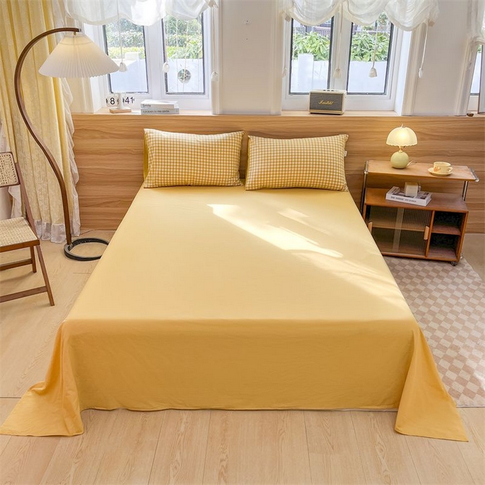 91家纺网 家纺一手货源 找家纺 美尔惠家纺 2025直播热款无印风色织水洗四件套简约格子款学生宿舍三件套床单款 黄小格