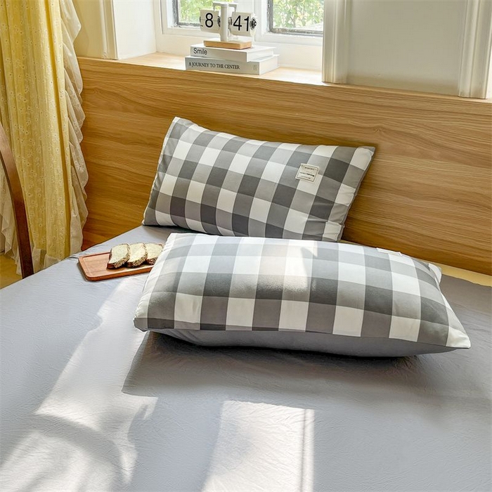 91家纺网 家纺一手货源 找家纺 美尔惠家纺 2025直播热款无印风色织水洗四件套简约格子款学生宿舍三件套床单款 灰白中格