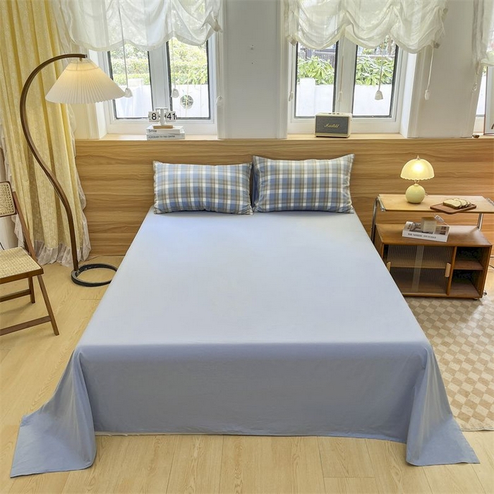 91家纺网 家纺一手货源 找家纺 美尔惠家纺 2025直播热款无印风色织水洗四件套简约格子款学生宿舍三件套床单款 简兮-兰