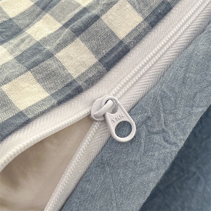 91家纺网 家纺一手货源 找家纺 美尔惠家纺 2025直播热款无印风色织水洗四件套简约格子款学生宿舍三件套床单款 蓝小格