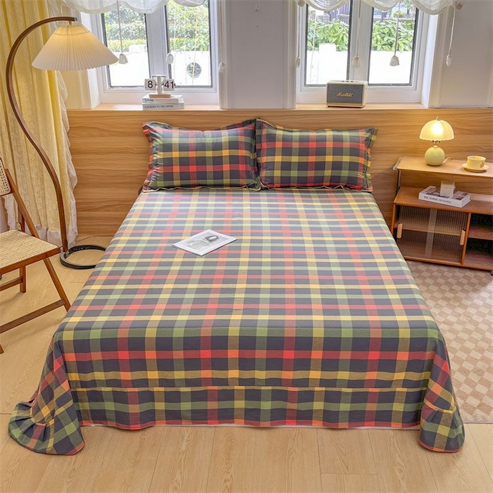 91家纺网 家纺一手货源 找家纺 美尔惠家纺 2025直播热款无印风色织水洗四件套简约格子款学生宿舍三件套床单款 牛油果双拼