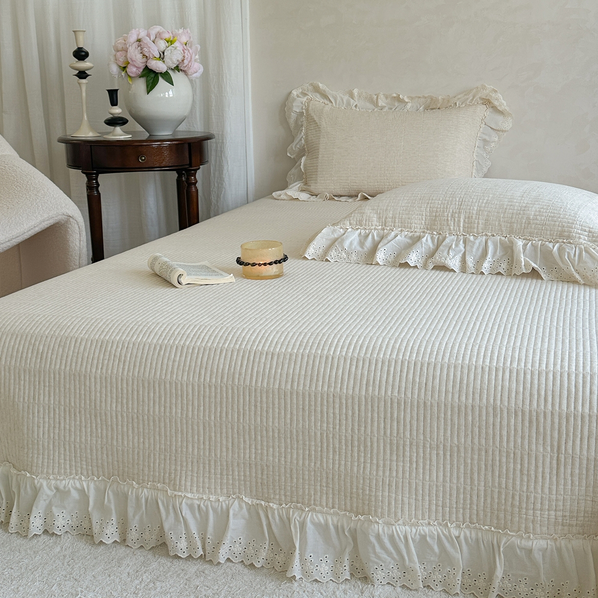 91家纺网 家纺一手货源 找家纺 （总）2025新款初本系列人字纹棉麻床盖可搭配腰果花棉麻提花被套（提供买家秀）