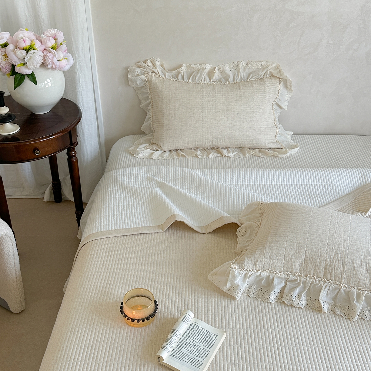 91家纺网 家纺一手货源 找家纺 （总）2025新款初本系列人字纹棉麻床盖可搭配腰果花棉麻提花被套（提供买家秀）