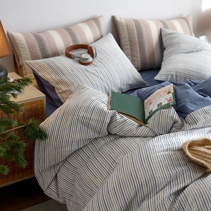 91家纺网 家纺一手货源 找家纺 涞澳家纺 2025新款全棉色织四件套 海岸