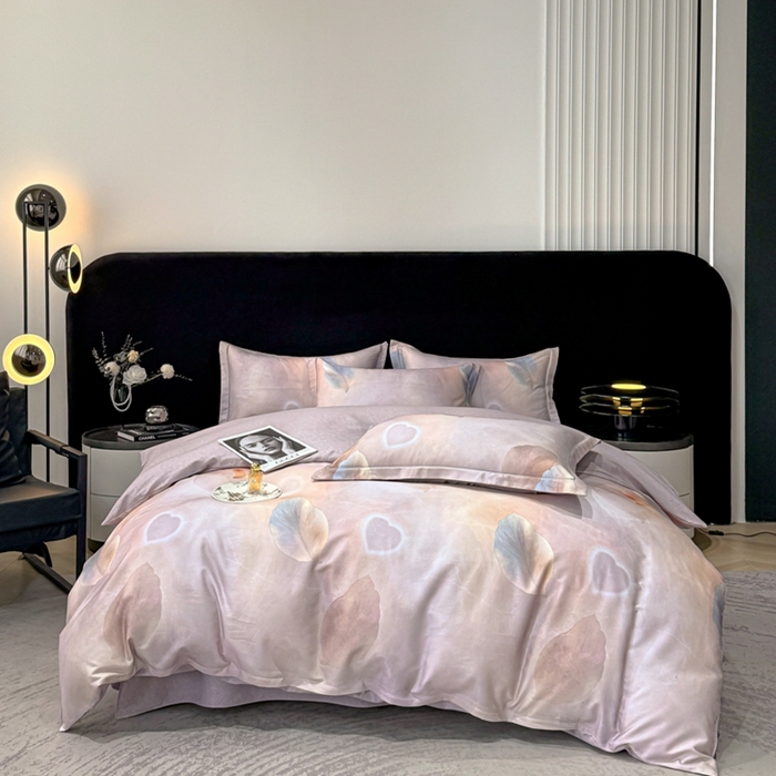 91家纺网 家纺一手货源 找家纺 喜四方 2025新款加厚天丝棉磨毛数码印花四件套 寄情绯叶-粉