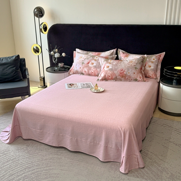 91家纺网 家纺一手货源 找家纺 喜四方 2025新款加厚天丝棉磨毛数码印花四件套 瑰丽-粉