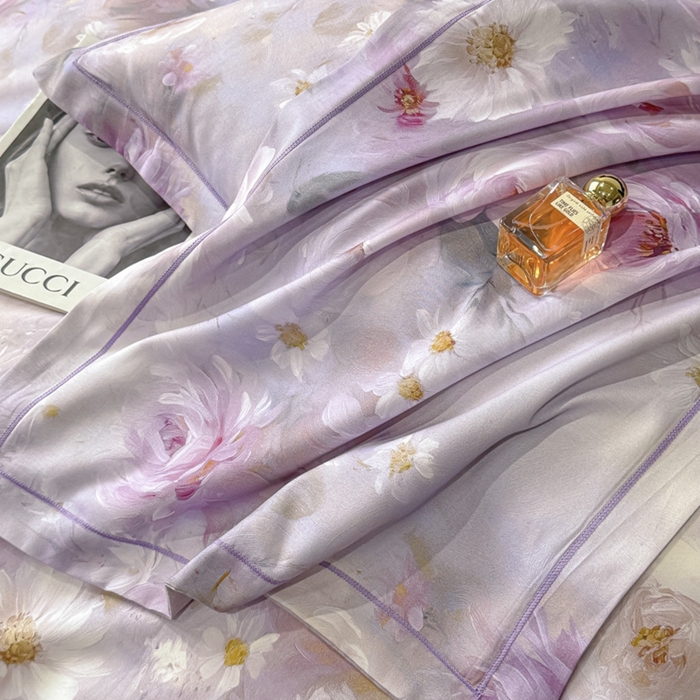 91家纺网 家纺一手货源 找家纺 喜四方 2025新款加厚天丝棉磨毛数码印花四件套 瑰丽-紫