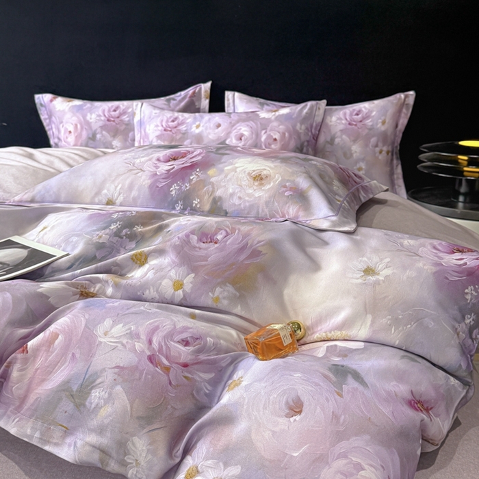 91家纺网 家纺一手货源 找家纺 喜四方 2025新款加厚天丝棉磨毛数码印花四件套 瑰丽-紫