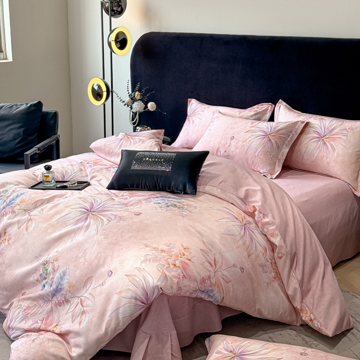 91家纺网 家纺一手货源 找家纺 喜四方 2025新款加厚天丝棉磨毛数码印花四件套 花黛露-粉