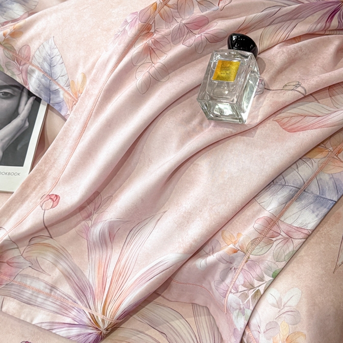 91家纺网 家纺一手货源 找家纺 喜四方 2025新款加厚天丝棉磨毛数码印花四件套 花黛露-粉